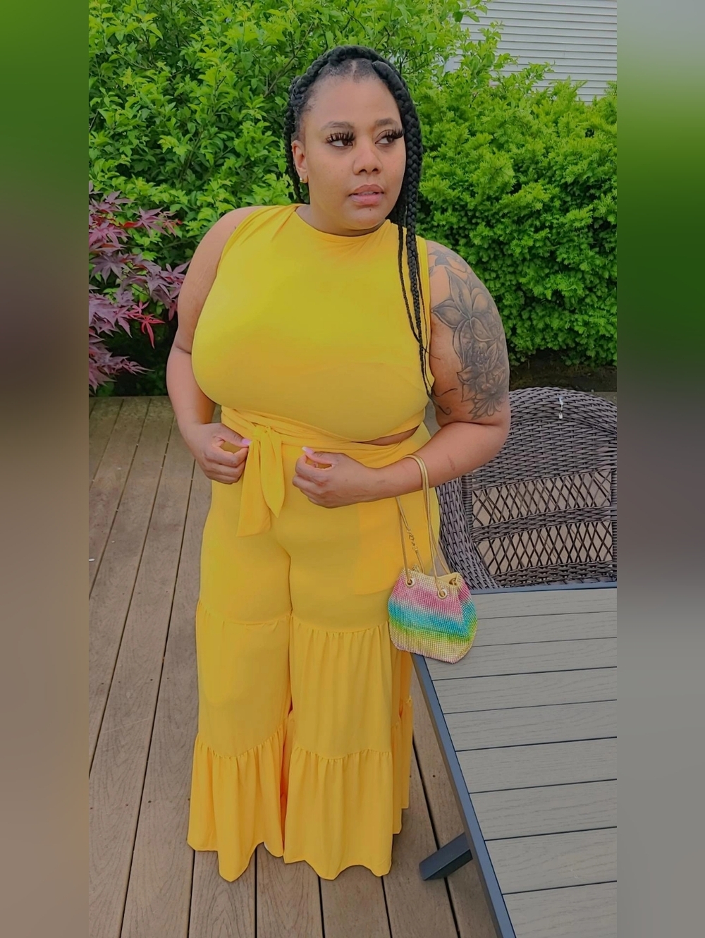 Plus Size Yellow 2 Piece Versatile Pants Set